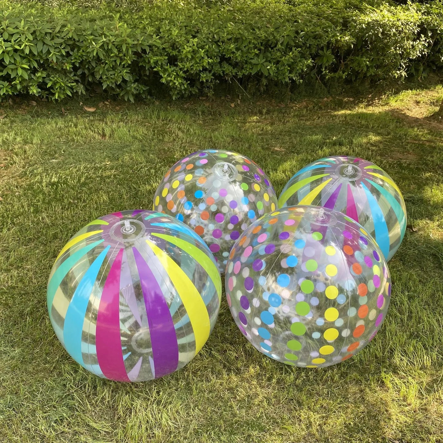 2-Pack 15.35-Inch Colorful Striped Transparent Inflatable Beach Balls — Fun Set for Beach & Pool Party Games