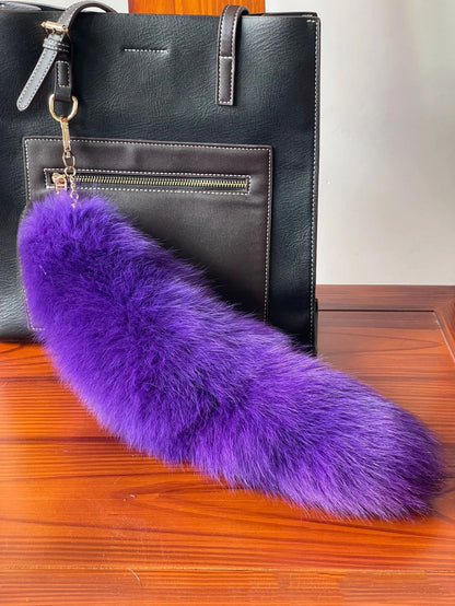 Natural Fox Fur Tail Keychain – 40cm Furry Racoon Bag Charm & Fluffy Keyring Accessory for Women