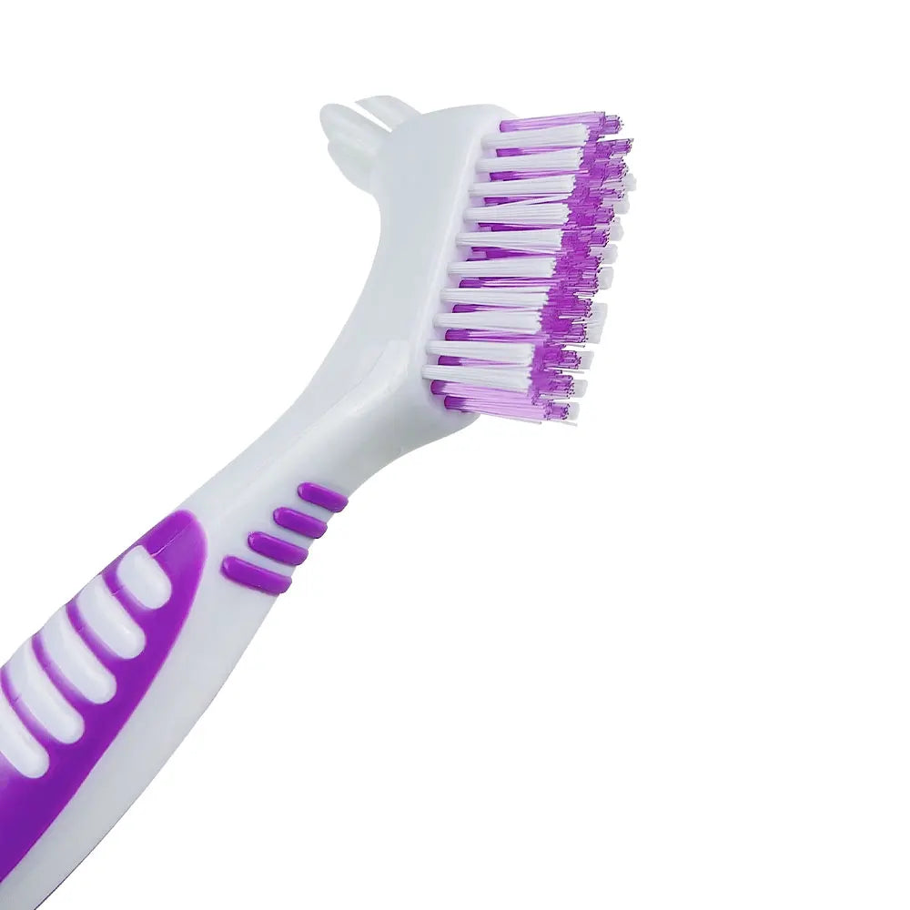 Denture Cleaning Brush - Soft Multi-Layer Bristle False Teeth Brush with Non-Slip Rubber Handle