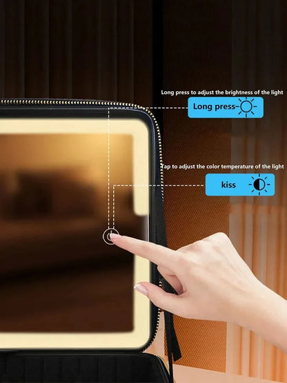 Smart LED Cosmetic Case with Mirror, Large Capacity Travel Makeup Bag for Women, Skincare & Beauty Organizer