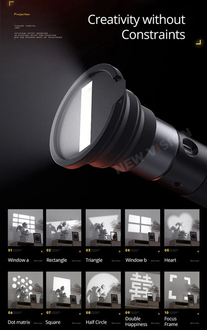 SIDANDE 10W Flashlight with Four Color Projection - 8400mAh Rechargeable Battery, 4 Hours Full-Power Output