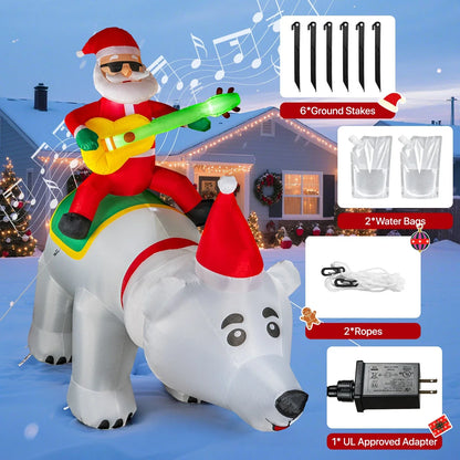 7FT Inflatable Santa Claus Decoration – LED Lights, Riding Bear with Shaking Head, Music & Blow-Up Xmas Party Model