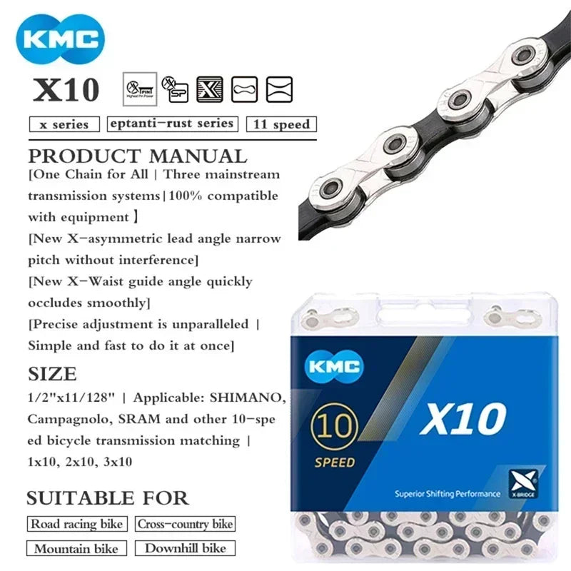 KMC X8 X9 X10 X11 X12 Bicycle Chain – 8v, 9v, 10v, 11v, 12v, 118L/126L, Road/MTB Chain with Quick-Link for SHIMANO SRAM Crankset