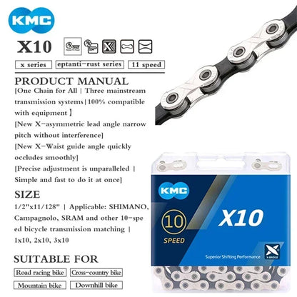 KMC X8 X9 X10 X11 X12 Bicycle Chain – 8v, 9v, 10v, 11v, 12v, 118L/126L, Road/MTB Chain with Quick-Link for SHIMANO SRAM Crankset