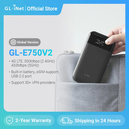 GL.iNet MUDI V2 (GL-E750V2) — 750Mbps 4G LTE Router with 1TB MicroSD Support and OpenWrt