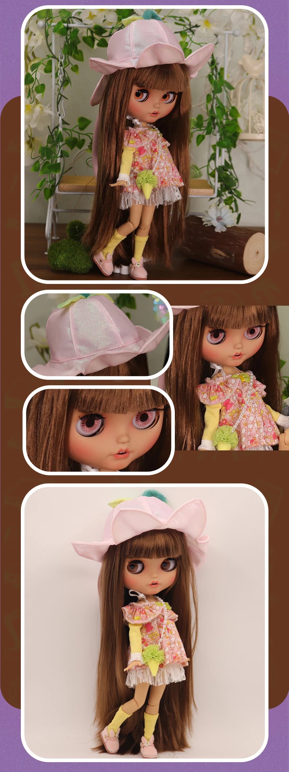 ICY DBS Blyth Doll – 1/6 Joint Body BJD Anime Girl with Tan Skin, Matte Face & Pouting Mouth OOAK OB24