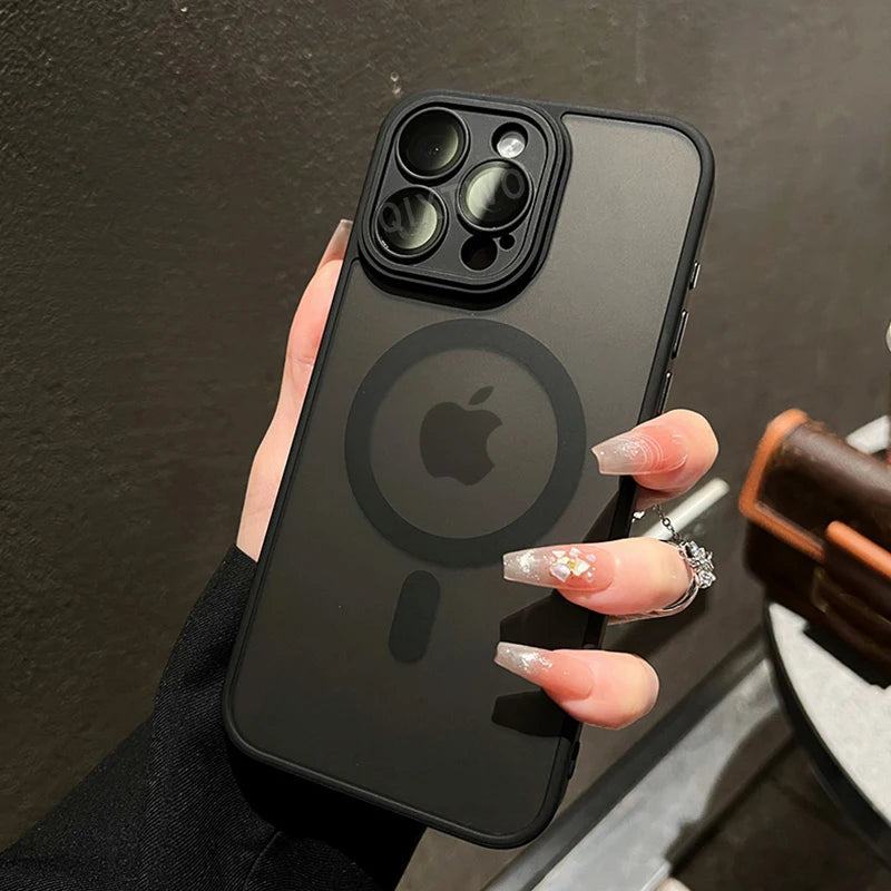 Luxury Matte Armor Case for MagSafe - Magnetic Wireless Charging, Shockproof Hard Cover for iPhone 11-16 Pro Max Plus