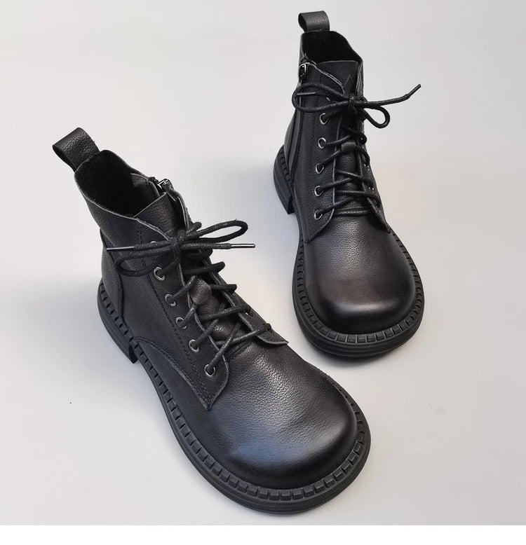 Careaymade 100% Genuine Leather Wide Casual Women’s Short Boots – Big Size, Handmade Men’s Wool Boots