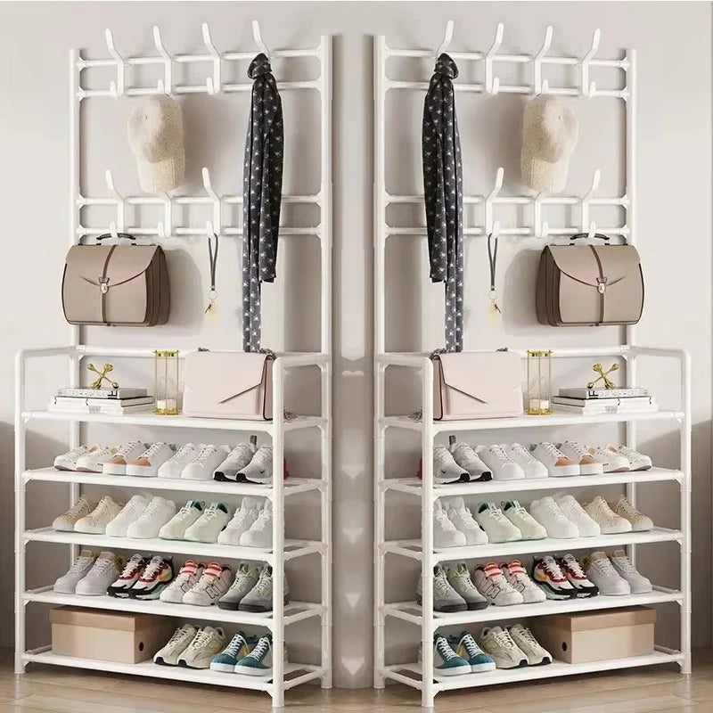 Multi-Layer Clothes Hanger & Shoe Rack – DIY Floor-Standing Hat and Shoes Organizer for Living Room Storage