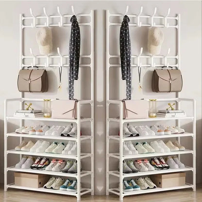 Multi-Layer Clothes Hanger & Shoe Rack – DIY Floor-Standing Hat and Shoes Organizer for Living Room Storage
