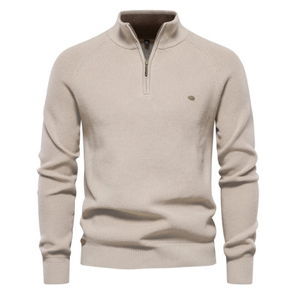 Men's Autumn Cotton Zipper Cardigan - High Collar Warm Knitted Casual Sweater Winter Top