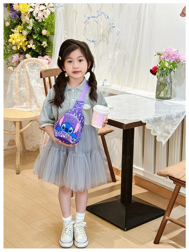 Disney Cartoon Stitch Kids Chest Bag – Cute Crossbody Waist Pouch with Zipper, Coin Purse & Gift for Children