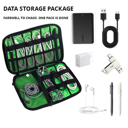 Portable Electronic Accessory Organizer: Black Green Storage Bag for USB Cables, Chargers & More - Waterproof Travel Case