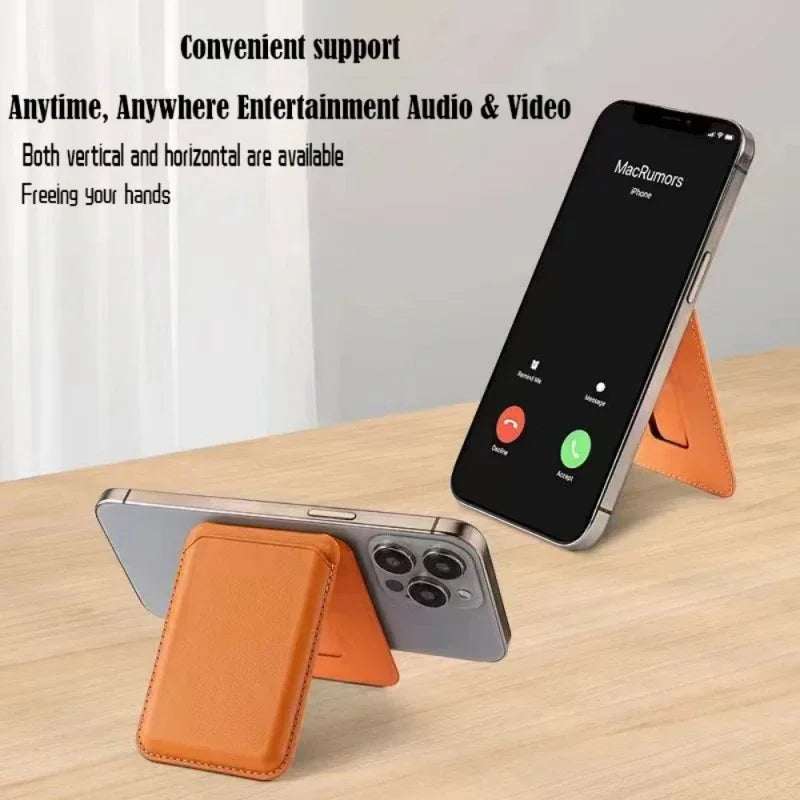 Strong Magnetic Leather Wallet with Hidden Stand – MagSafe Case & Card Holder for iPhone 13, 14, 15 Pro Max
