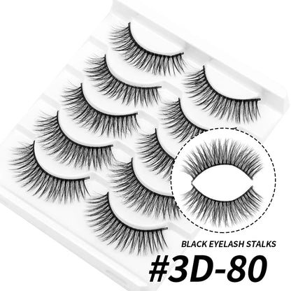 QSTY 5 Pairs 3D Mink False Eyelashes – Natural Long Dramatic Volume Black Lash Extensions