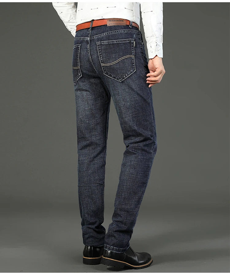 Men’s All-Match Brand Trousers – High-Quality Business Casual High Waist Denim Jeans for All Seasons