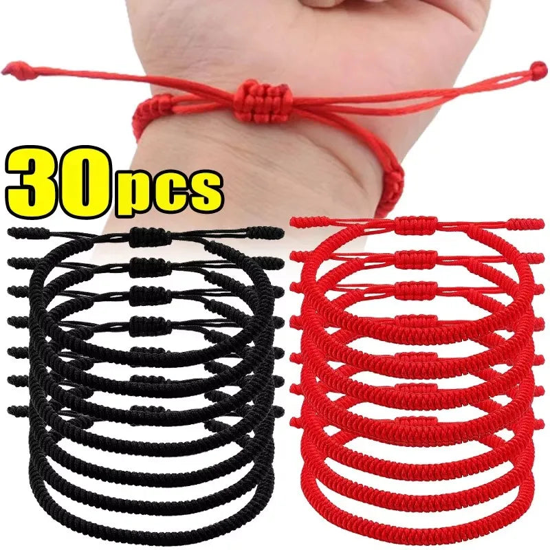 Lucky Red Thread Bracelet — Adjustable Tibetan Buddhist Handwoven Braided Rope Jewelry for Men and Women Wristbands