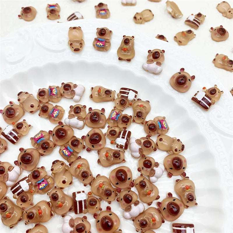 30Pcs 3D Brown Bear Nail Charms - Cute Cartoon Resin Flatback Decorations for DIY Kawaii Nail Art
