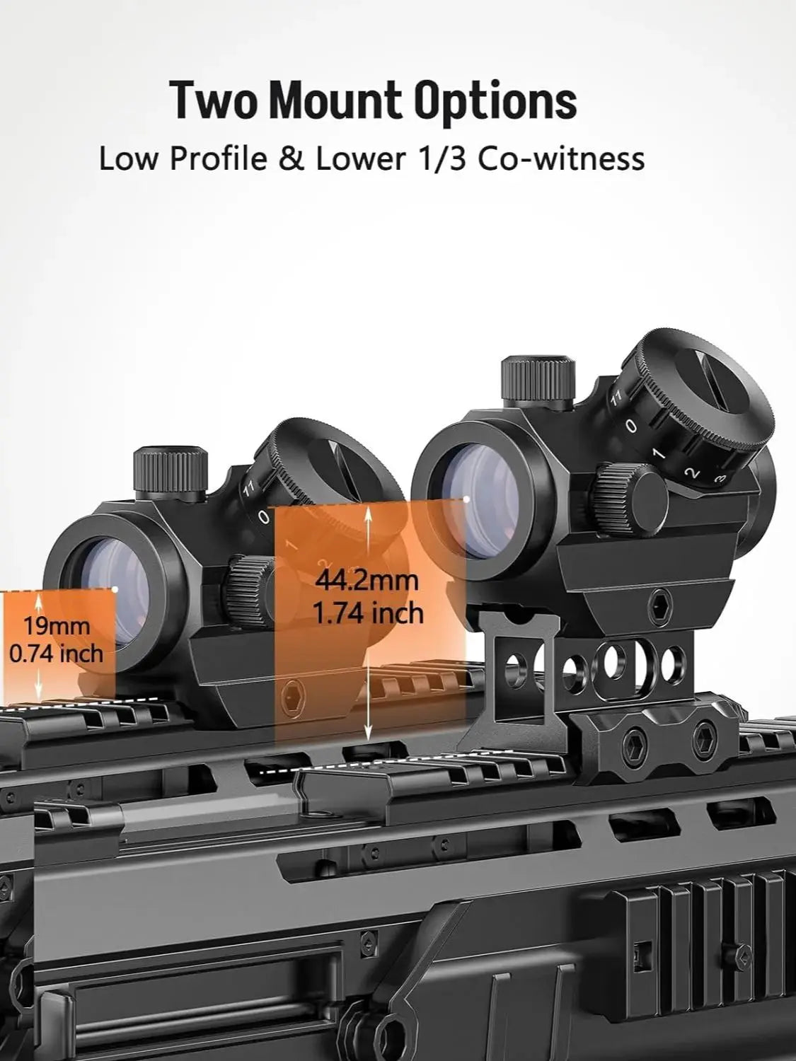 2MOA Red Dot Sight 1x25mm Reflex Scope – Waterproof, Shockproof, Fog-Proof with 1-Inch Riser Mount for Rifles
