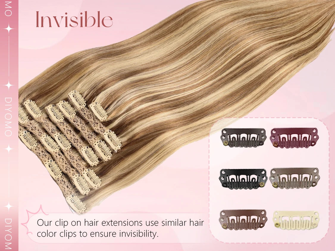 Natural Black Straight Human Hair Extensions - 7-Piece PU Clip-In Invisible Weft Set 116g