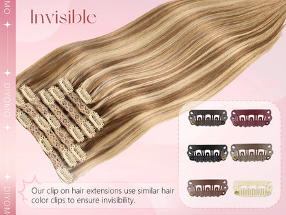Natural Black Straight Human Hair Extensions - 7-Piece PU Clip-In Invisible Weft Set 116g