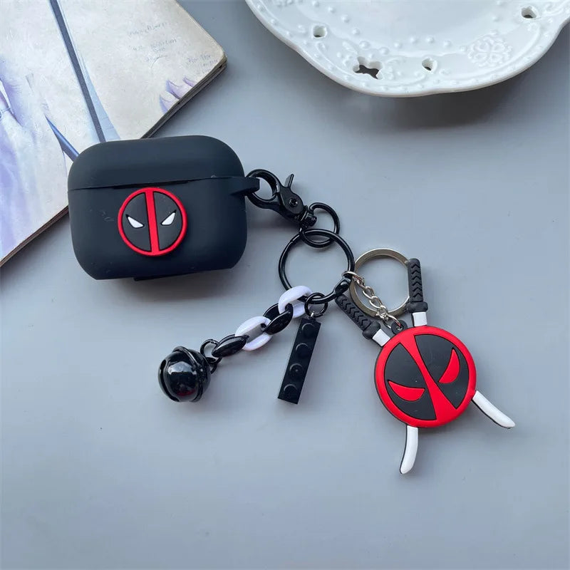 Cartoon Deadpool Silicone Case for AirPods 4 (2024) & AirPods Pro 1/2/3/Pro2 — Protective Earphone Cover with Keychain