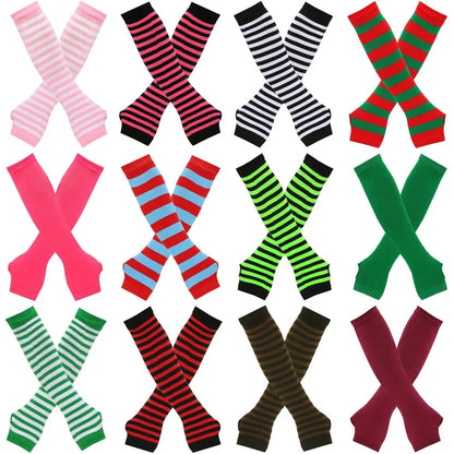 Warm Knitted Long Fingerless Gloves – Striped Elbow Mittens for Women, Fashion Christmas Gift