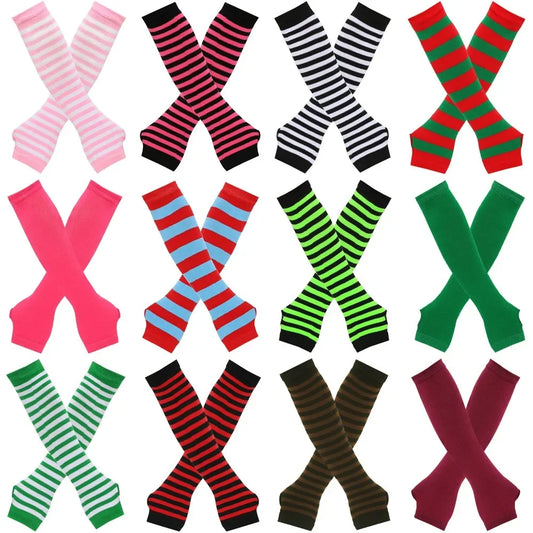 Warm Knitted Long Fingerless Gloves – Striped Elbow Mittens for Women, Fashion Christmas Gift