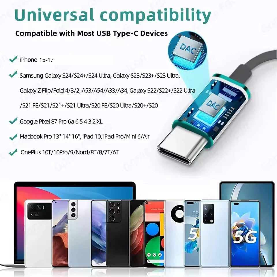 Type-C & 3.5mm Wired Earphones - HiFi Bass Stereo Headset with HD Microphone & Volume Control for iPhone 15–17 and Samsung Phones