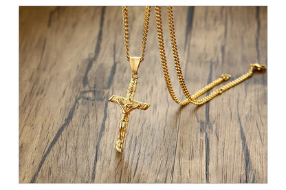 Vnox Cross Necklace for Men & Women – Gold Stainless Steel Jesus Pendant, Catholic Faith Jewelry for Church Prayer