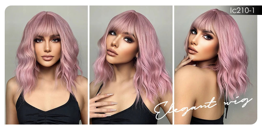 CharmSource Pink BOBO Short Synthetic Wig for Women — Natural Wave, High-Density, Heat-Resistant Hair for Daily & Party