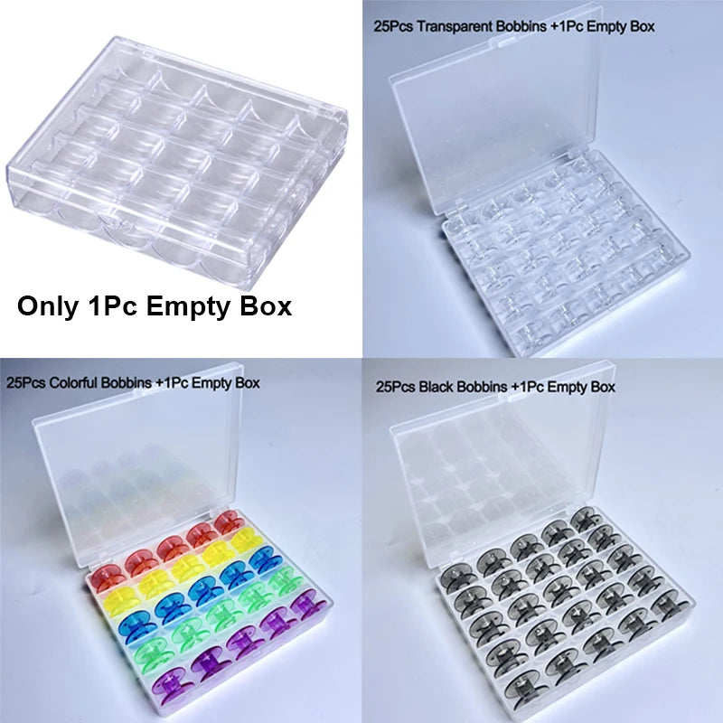 25-Spool Bobbin Storage Box - Plastic Sewing Machine Bobbin Case & Organizer
