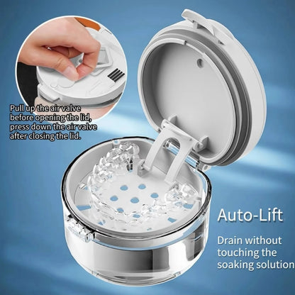 Clear Denture Case – Large Denture Bath Box with Strainer for Storage & Travel, Mouth Guard Cleaning Container