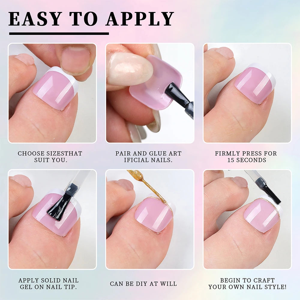 120PCS French Short Square Press-On Toenails – Nude Pink Full Cover False Toe Nails, Fake Nail Extensions for Wome