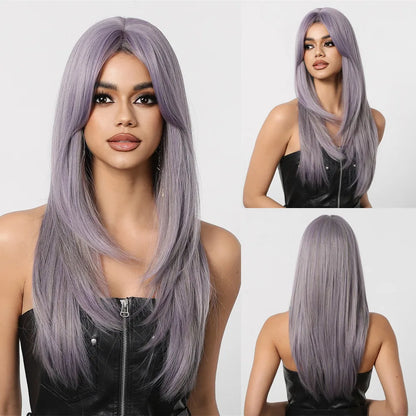 ALAN EATON Blonde Layered Synthetic Wig with Bangs – Long Straight Heat-Resistant Wig for Women & Girls, Natural Daily Hair