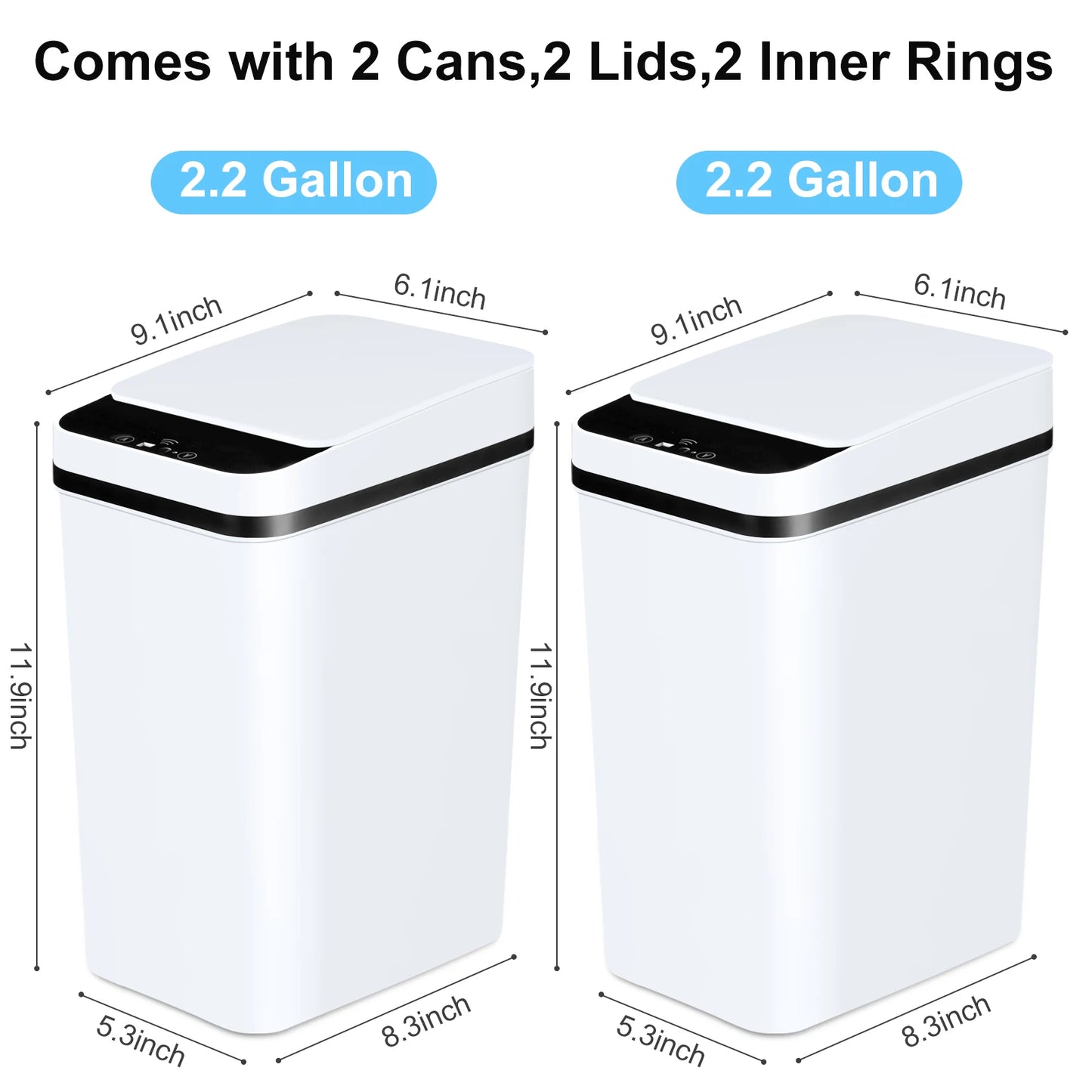 2-Pack 12L Touchless Automatic Trash Cans – Motion Sensor Slim Bins with Lids for Bathroom, Bedroom, Office (White)