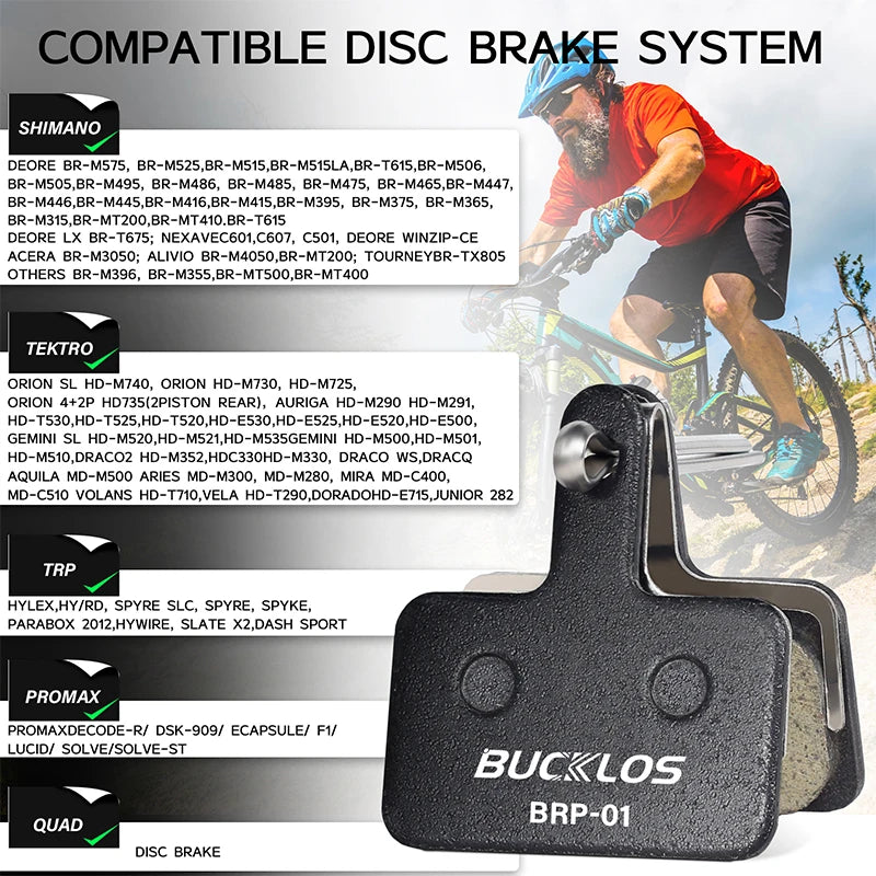 BUCKLOS Resin Disc Brake Pads - Wear-Resistant Hydraulic MTB Brake Pads Compatible with Shimano B01S, B03S & B05S