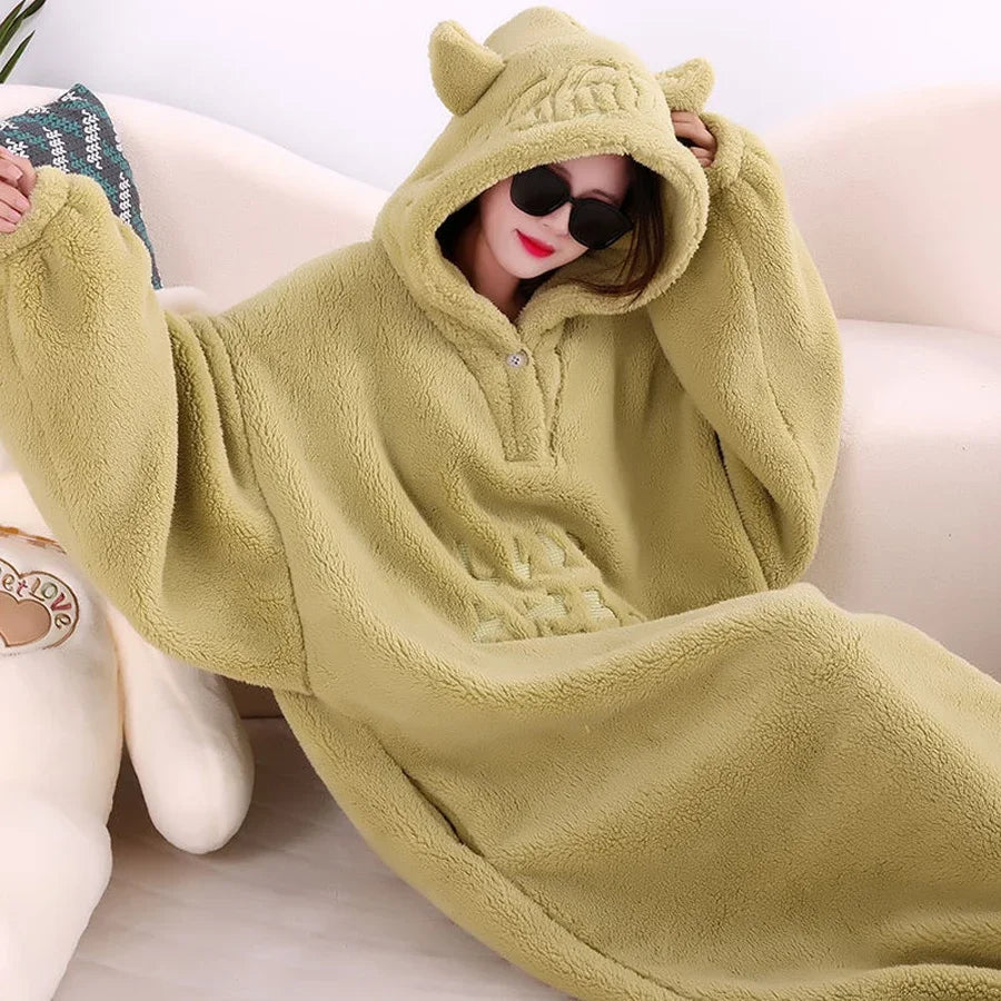 WASART Winter Hooded Fleece Blanket – Ultra Plush Oversized Sweater Blanket with Sleeves, Warm Flannel for Outdoor Use