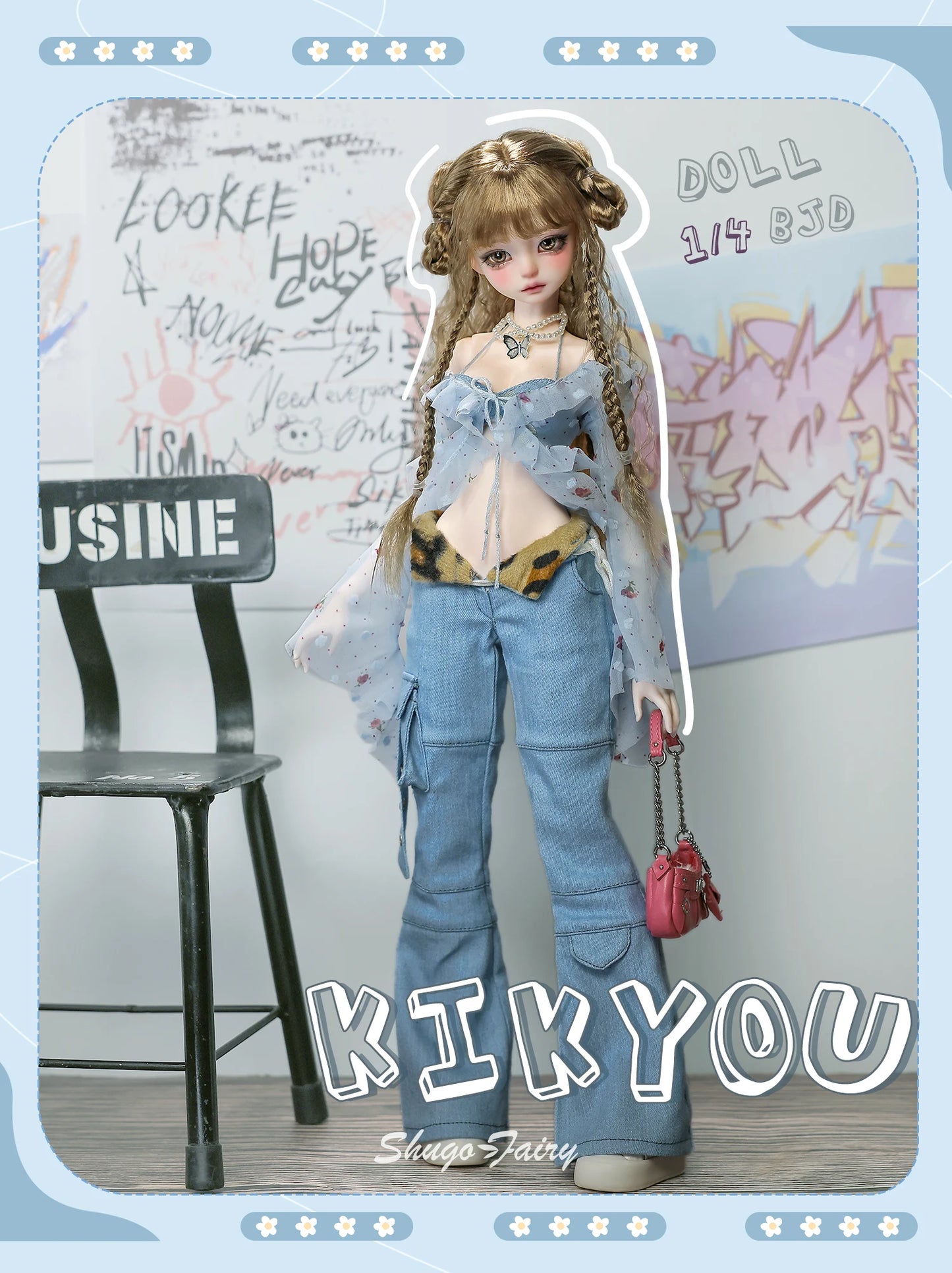 Shugafairy Kikyou D 1/4 BJD Doll – Fullset Street Girl with Big Chest, Summer Carnival Y2K Style Ball-Jointed Fashion Doll Toy