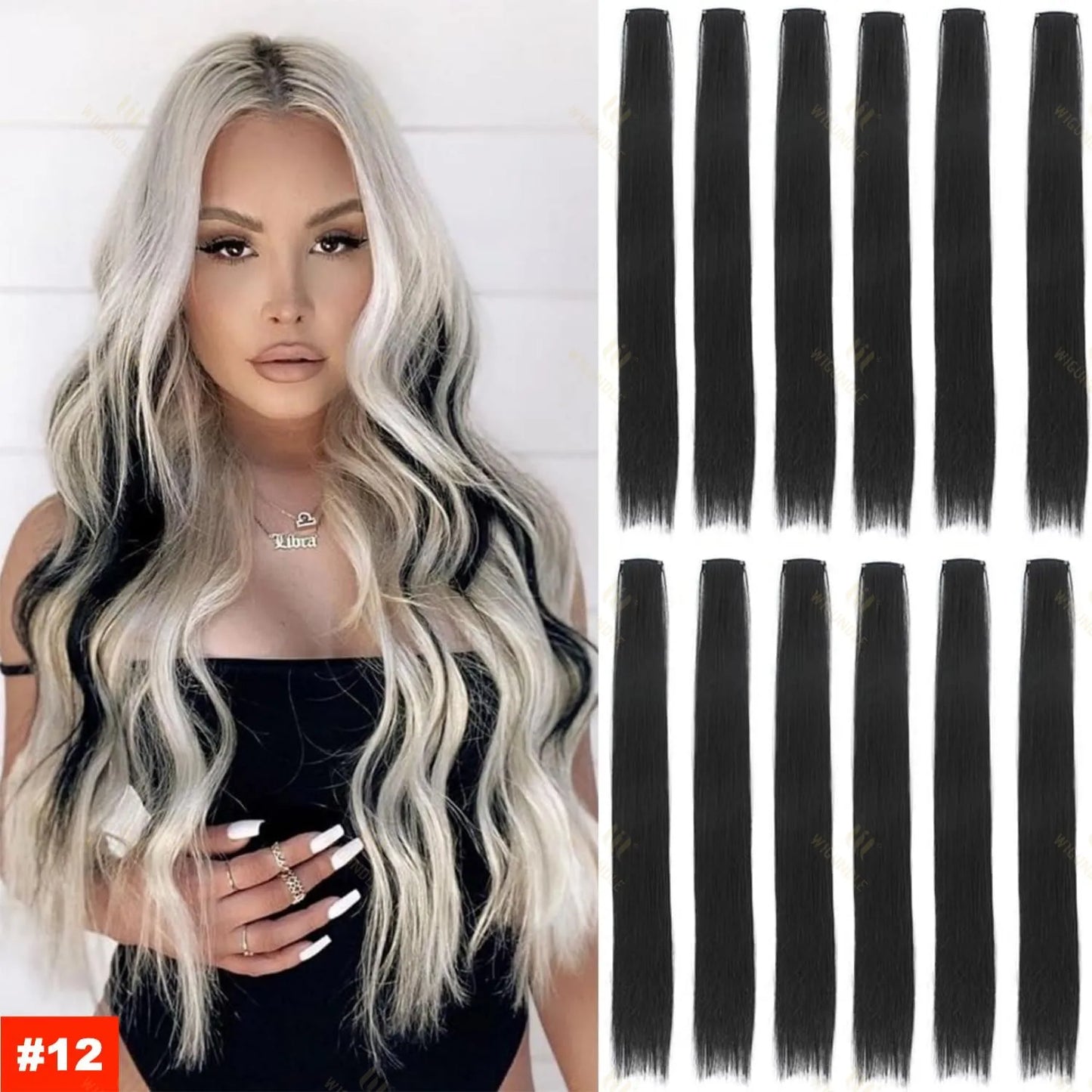 18-Color Clip-In Hair Extensions – 22 Inch Long Straight Synthetic Wig with High Gloss for Women & Children