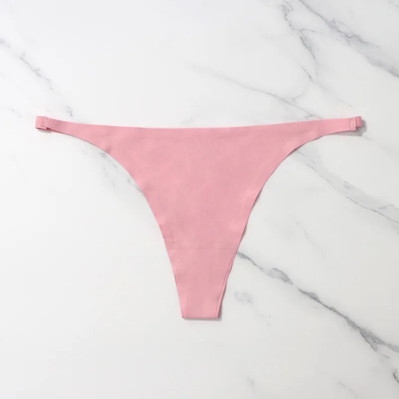 Ice Silk Seamless Thong Panties for Women – Soft Satin Bikini Underwear, Thin Band Tangas Mujer