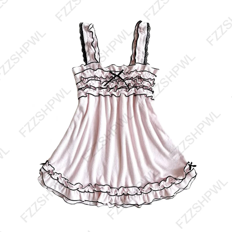 Women’s Grunge Punk Gothic Camisole Top – Y2K V-Neck Bow Lace Slim Fit Crop Cami Streetwear