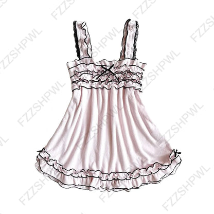 Women’s Grunge Punk Gothic Camisole Top – Y2K V-Neck Bow Lace Slim Fit Crop Cami Streetwear