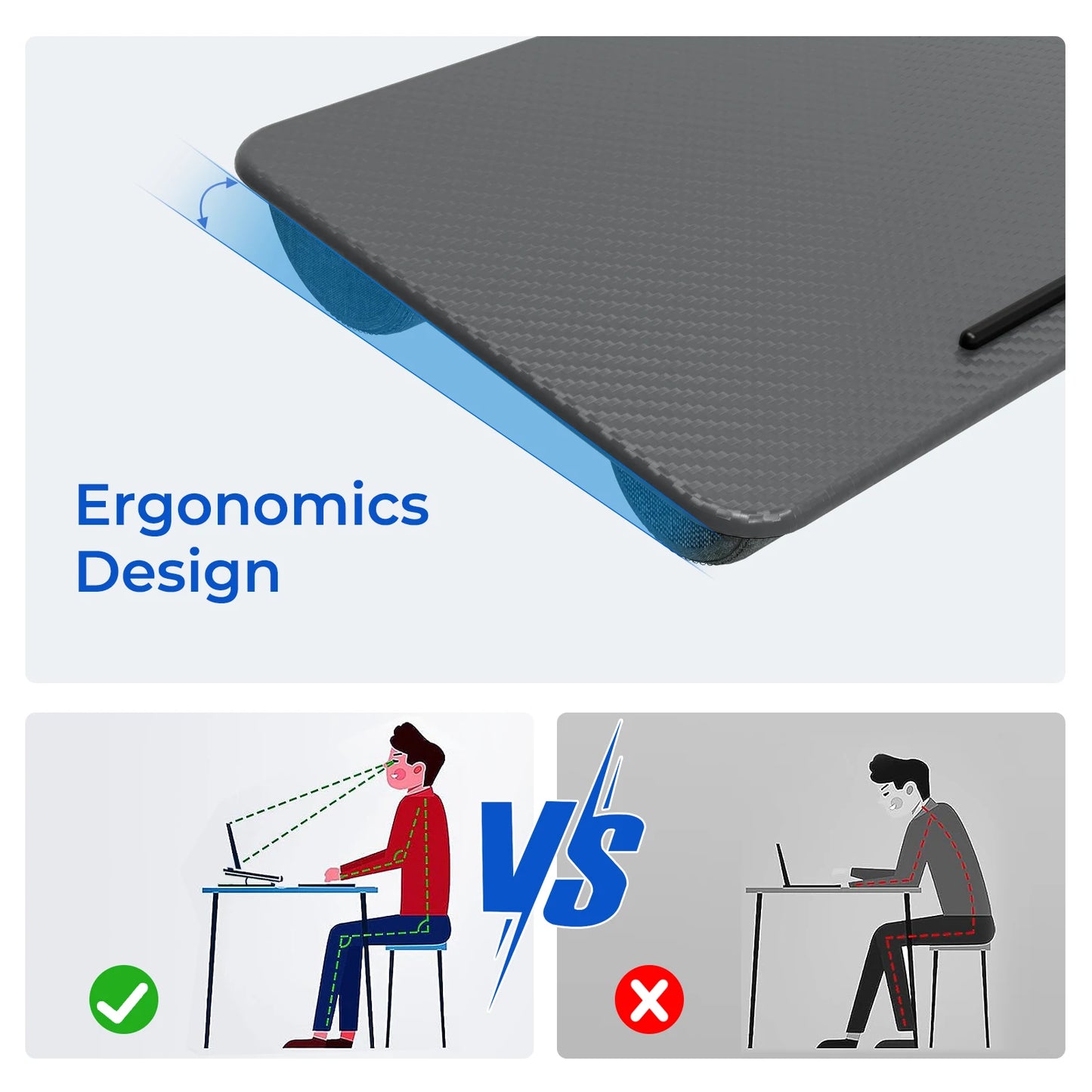 Lap Desk with Mouse Pad & Phone Holder – 21.1×12in Portable, Lightweight, Anti-Slip for Bed, Sofa, Couch