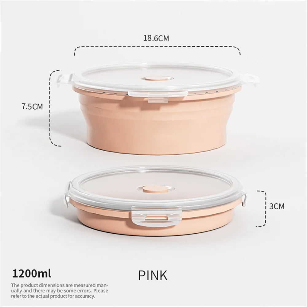 Collapsible Silicone Food Storage Container - Portable Lunch Box with Lid for Microwave & Freezer Use
