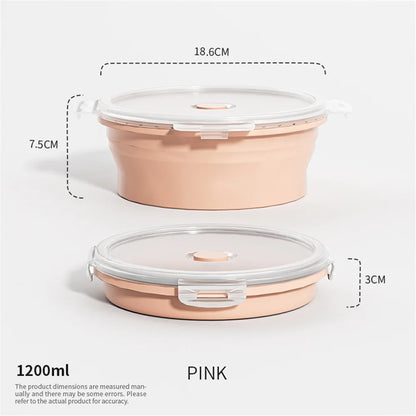 Collapsible Silicone Food Storage Container - Portable Lunch Box with Lid for Microwave & Freezer Use