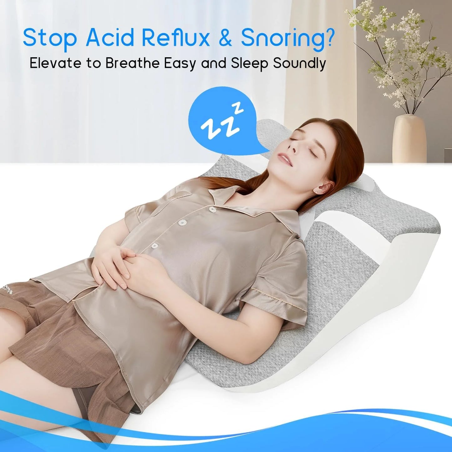 Bed Wedge Pillow for Sleeping — Ergonomic Support for Acid Reflux, Reading, and Prone Position, Ideal for Couples