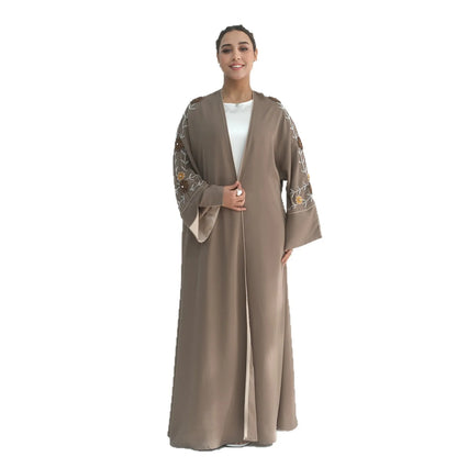 Women’s Eid 2026 Embroidered Beaded Abaya – Dubai Open Cardigan Jalabiya Long Muslim Kaftan Ramadan Party Robe