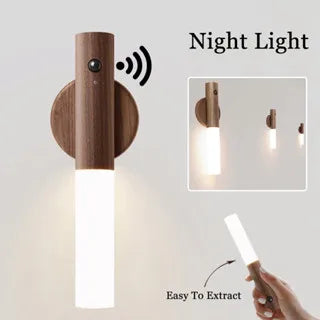 LED Wood USB Night Light: Magnetic Wall Lamp for Kitchen, Closet, Bedroom - Versatile Bedside and Staircase Lighting Solution