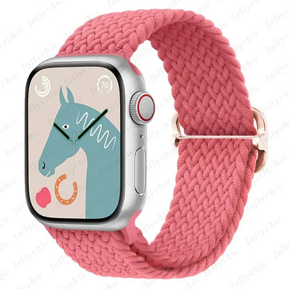 Braided Solo Loop Apple Watch Ultra Band – Elastic Nylon Adjustable Sport Bracelet Strap for iWatch SE, Series 3–9 (38mm–49mm)